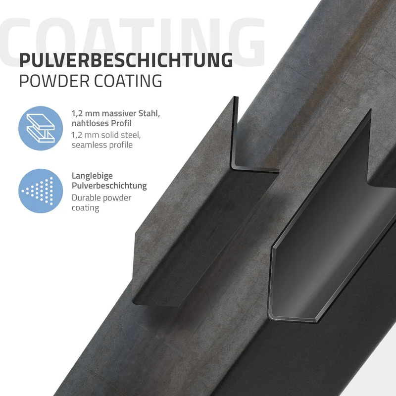 B-Ware 4er Set Tischbeine I-Design 42 cm Optik Industrial Stahl pulverbeschichtet eckig Profil 8x8 cm Höhenverstellbare Möbelfüße 1-4 cm ML-Design
