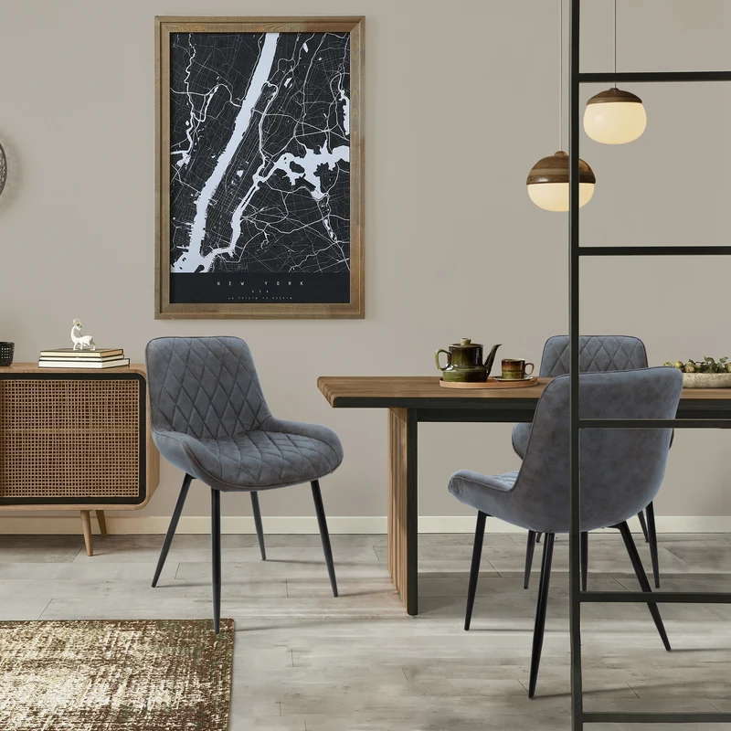 B-Ware Esszimmerstuhl 2er Set Rauten Steppung Anthrazit Kunstlederbezug mit Metallbeinen inkl. Montagematerial ML-Design