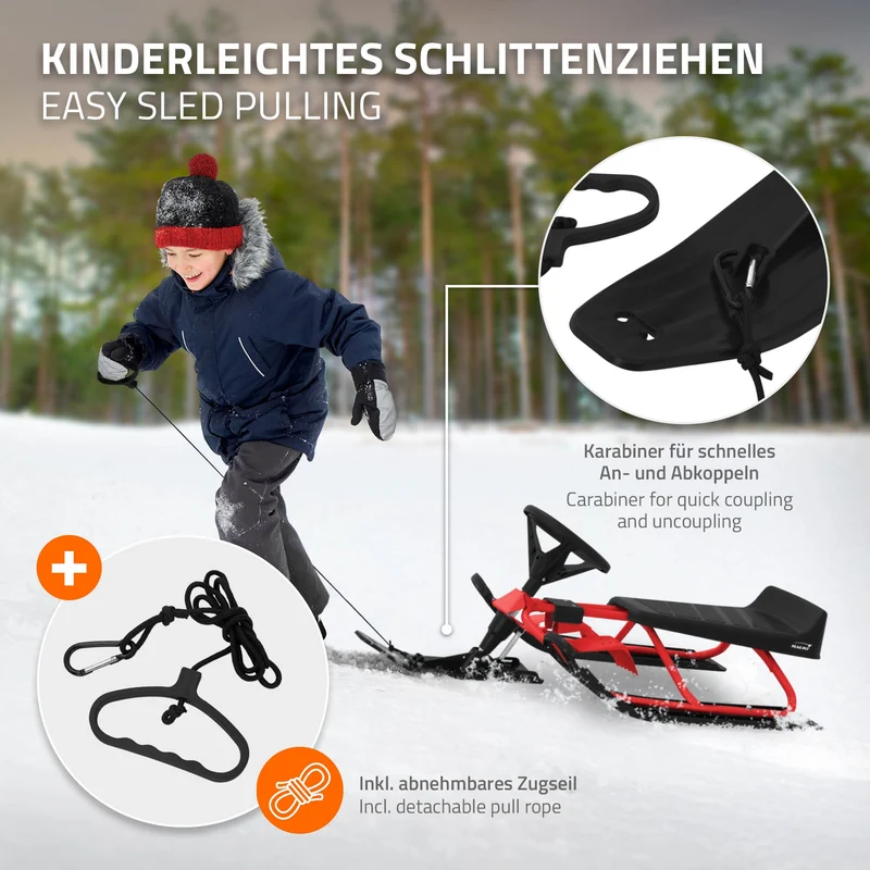 B-Ware Lenkschlitten für Kinder Rot ab 5 Jahre bis 90kg Sitz mit Rückenlehne