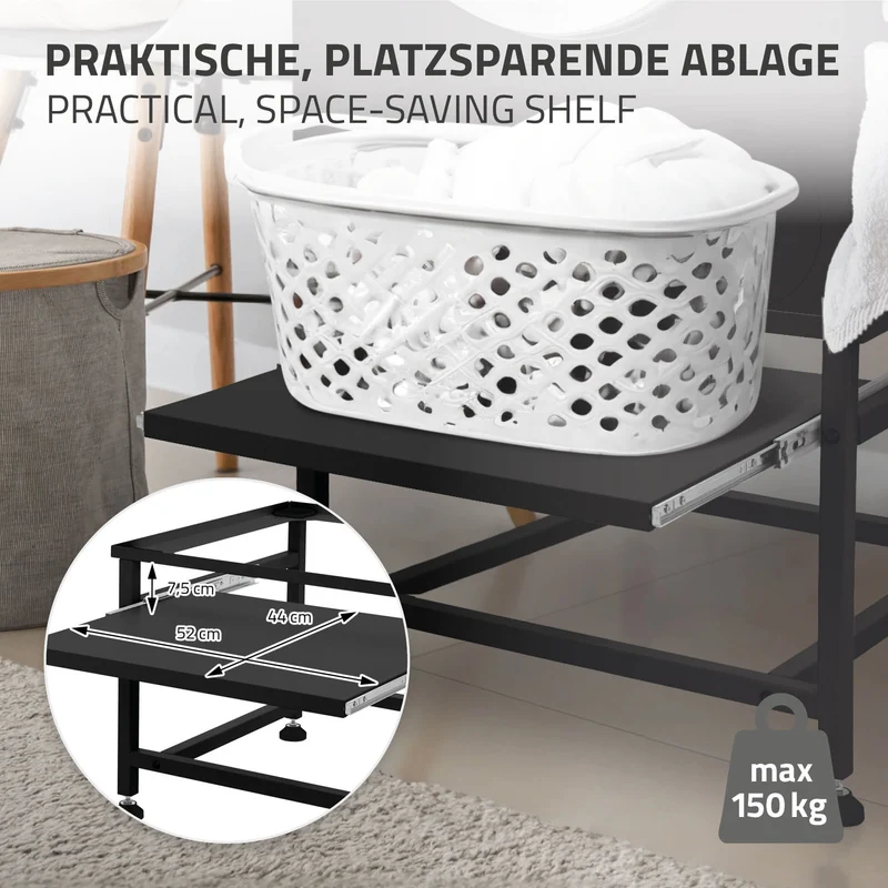 B-Ware Waschmaschinen Untergestell Unterschrank 62,5x50,1x40,5 cm mit ausziehbarer Ablage in Schwarz ML-Design