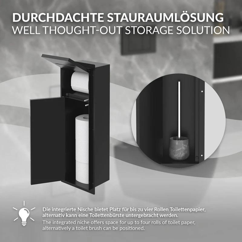 B-Ware Unterputz-Schrankmodul 60x20x14 cm, Schwarz matt, Edelstahl, WC Wandnische LuxeBath