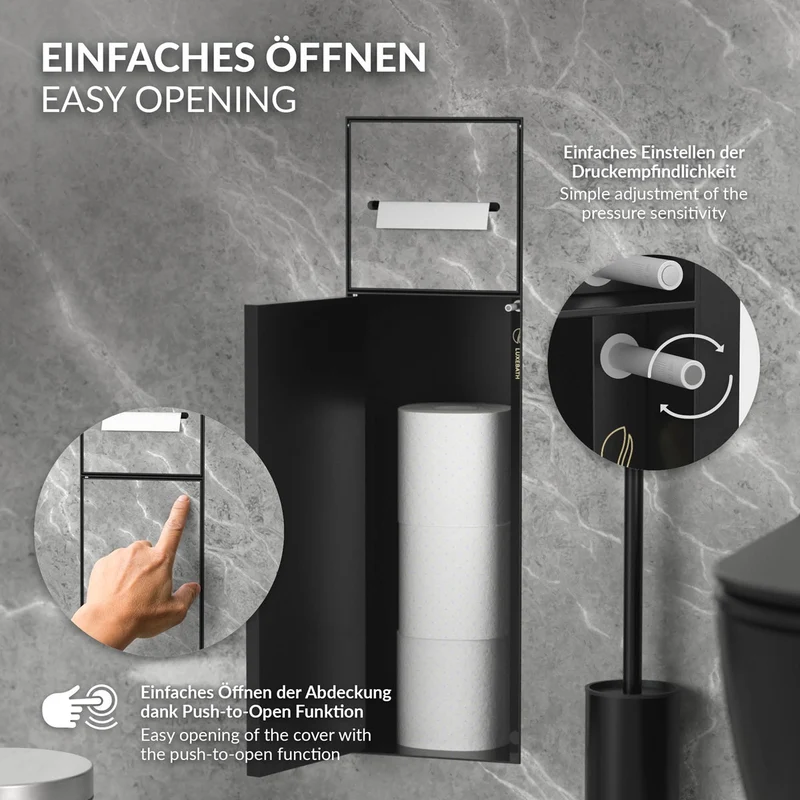 B-Ware Unterputz-Schrankmodul 60x20x14 cm, Schwarz matt, Edelstahl, WC Wandnische LuxeBath
