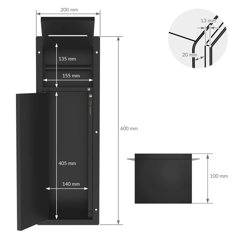 B-Ware Unterputz-Schrankmodul 60x20x14 cm, Schwarz matt, Edelstahl, WC Wandnische LuxeBath
