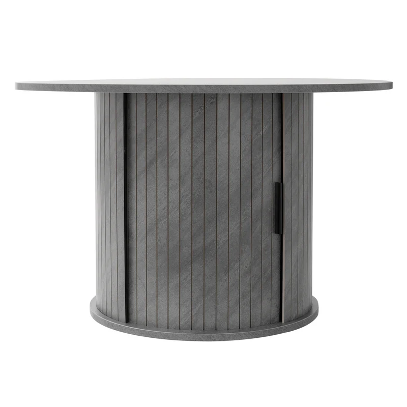 B-Ware Couchtisch mit Schiebetür Ø80x50 cm Beton-Optik Grau Runder Wohnzimmertisch mit Stauraum ML-Design