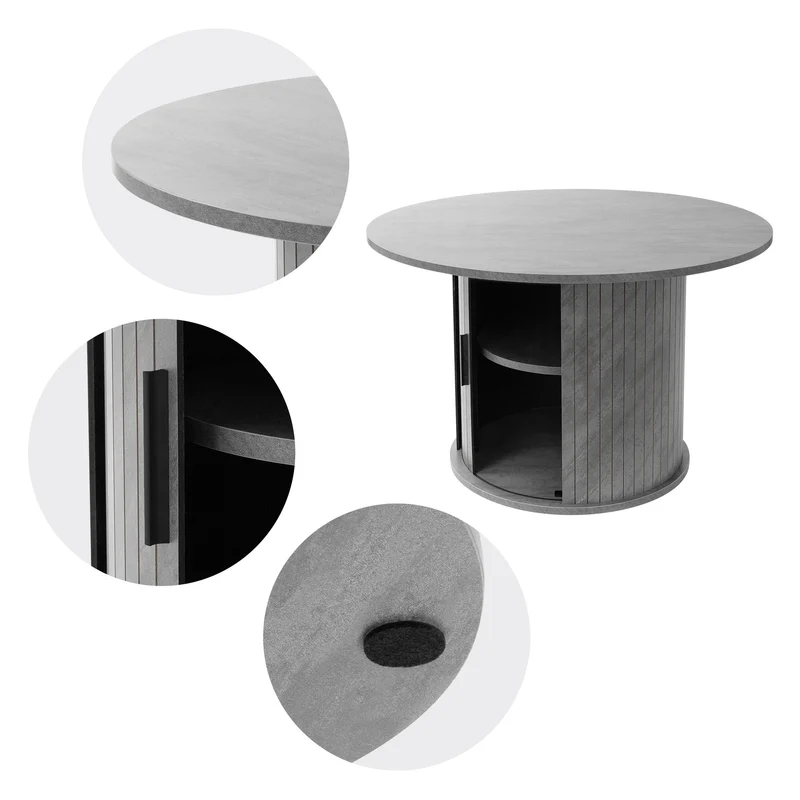 B-Ware Couchtisch mit Schiebetür Ø80x50 cm Beton-Optik Grau Runder Wohnzimmertisch mit Stauraum ML-Design