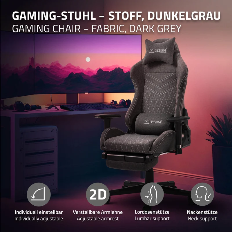 B-Ware Gaming Stuhl Grau/Weiß aus Stoff ML-Design