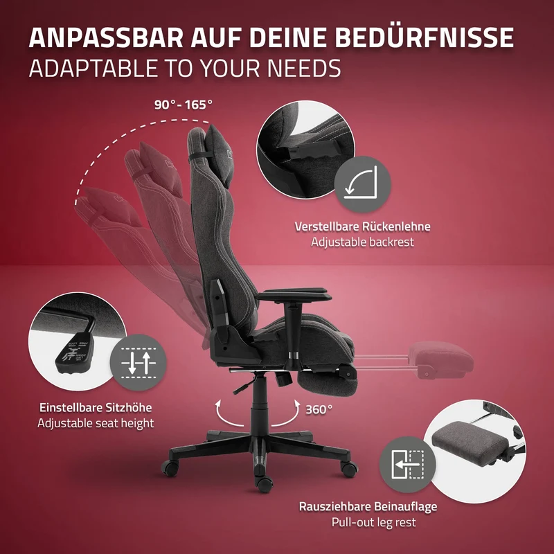 B-Ware Gaming Stuhl Grau/Weiß aus Stoff ML-Design