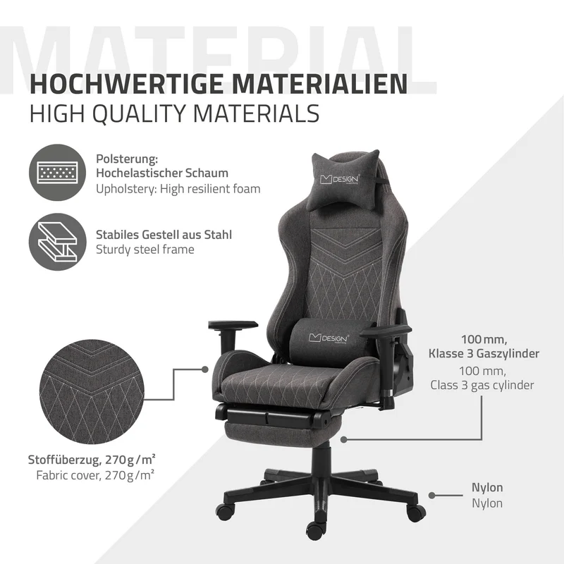 B-Ware Gaming Stuhl Grau/Weiß aus Stoff ML-Design