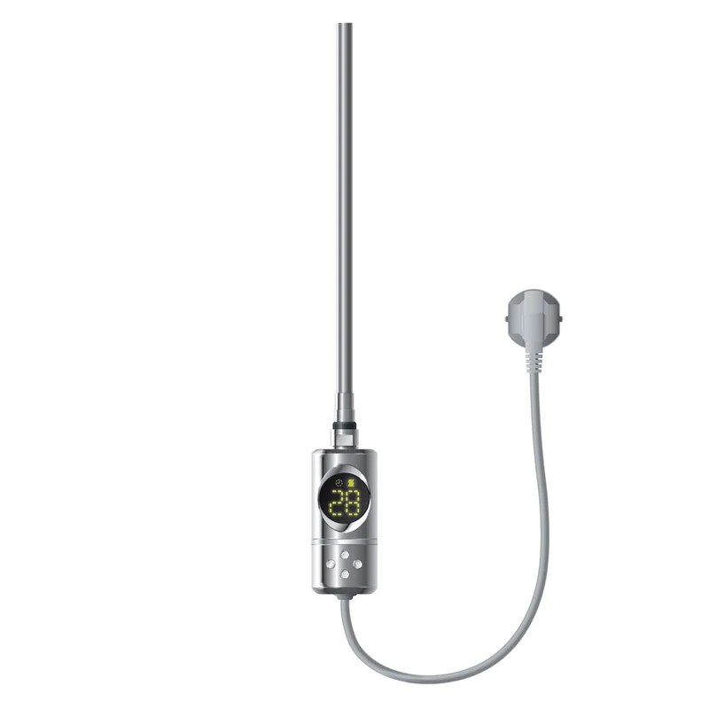 Elektrischer Badheizkörper mit Heizstab 900W 600x1800 mm Chrome gerade Seitenanschluss & Thermostat Digitalanzeige LuxeBath