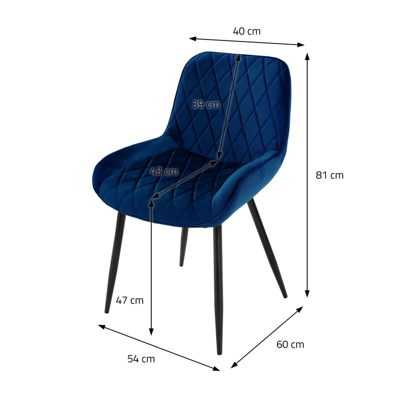 Esszimmerstuhl 4er Set Rauten Steppung Dunkelblau Samtbezug mit Metallbeinen inkl. Montagematerial ML-Design