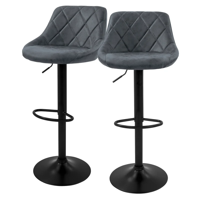 B-Ware Barhocker 2er Set Anthrazit Kunstlederbezug mit Rückenlehne und Fußstütze höhenverstellbar 62-82 cm ML-Design