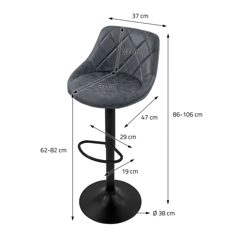 B-Ware Barhocker 2er Set Anthrazit Kunstlederbezug mit Rückenlehne und Fußstütze höhenverstellbar 62-82 cm ML-Design