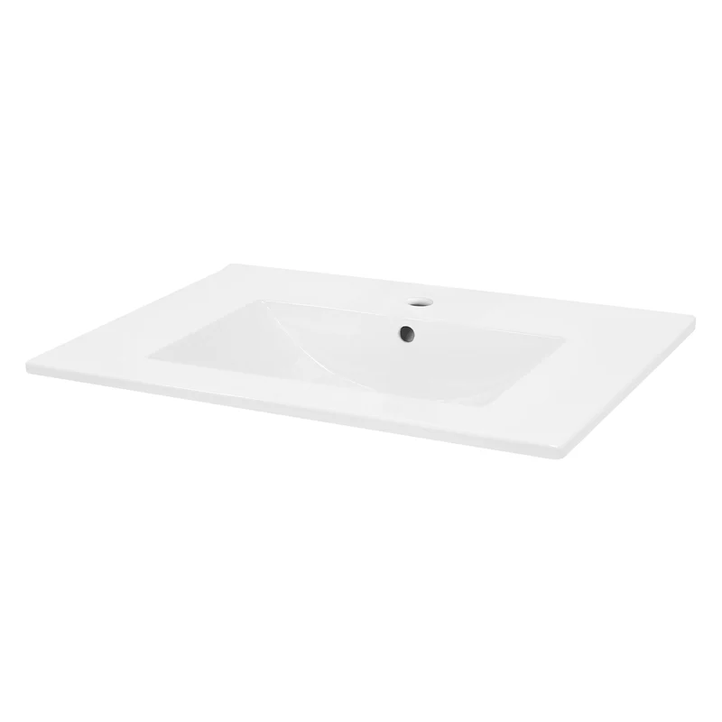 Waschbecken mit Wasserhahn ausziehbare Brause eckig 71x46,5x17,5 cm Weiß aus Keramik inkl. Ablaufgarnitur Weiß mit Überlauf LuxeBath
