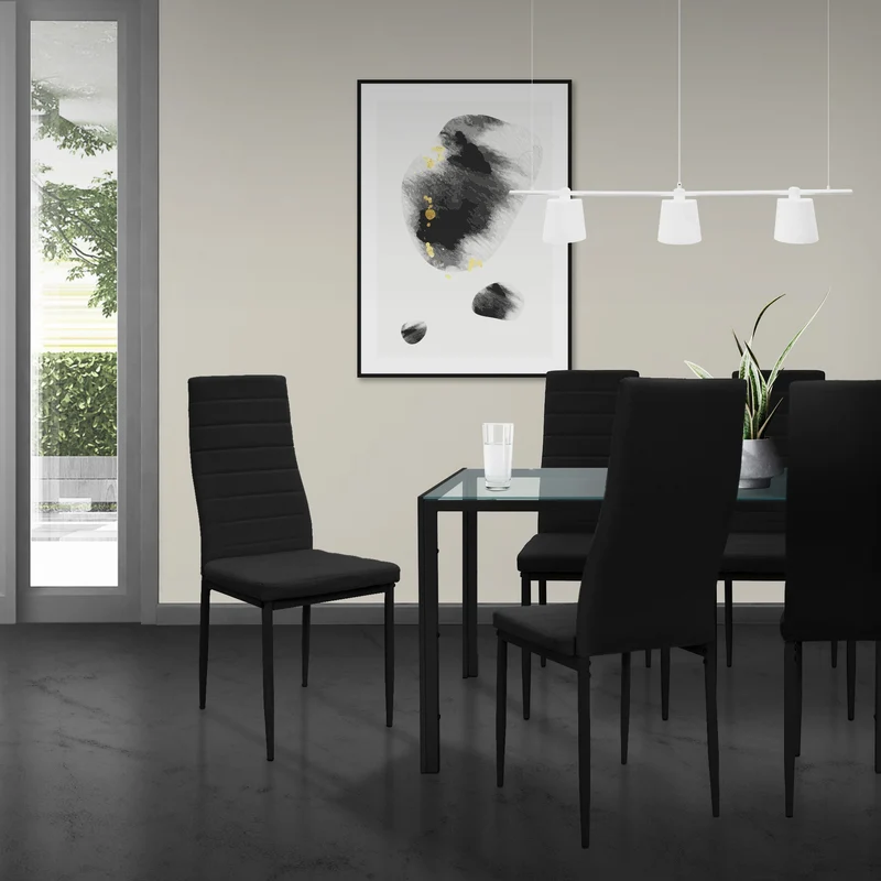 Esszimmerstühle 4er Set, Kunstleder-Bezug, Schwarz, Polsterstuhl mit Metallbeinen ML-Design