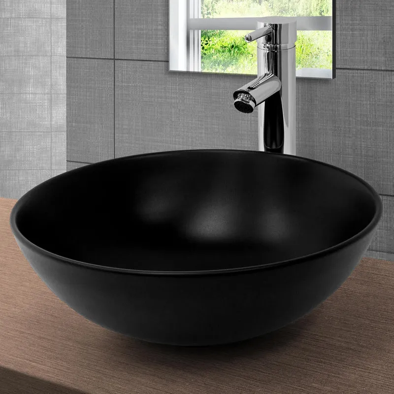 Waschbecken inkl. Ablaufgarnitur Silber ohne Überlauf Ø 40x14,5 cm Schwarz aus Keramik ML-Design