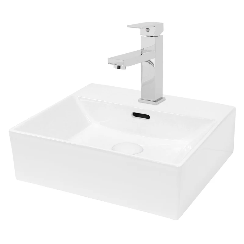 Waschbecken mit Wasserhahn 41,5x36x13 cm Weiß aus Keramik inkl. Ablaufgarnitur Weiß mit Überlauf LuxeBath