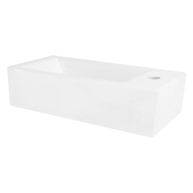 Waschbecken inkl. Ablaufgarnitur Weiß ohne Überlauf 51x25x13 cm Weiß aus Keramik Linksbündig LuxeBath