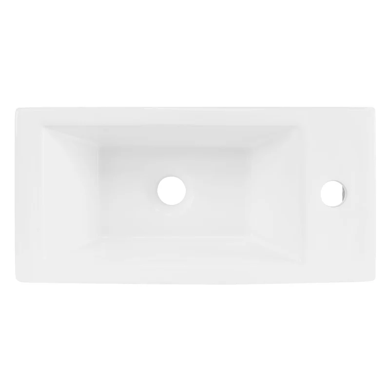 Waschbecken inkl. Ablaufgarnitur Silber ohne Überlauf 51x25x13 cm Weiß aus Keramik Linksbündig LuxeBath