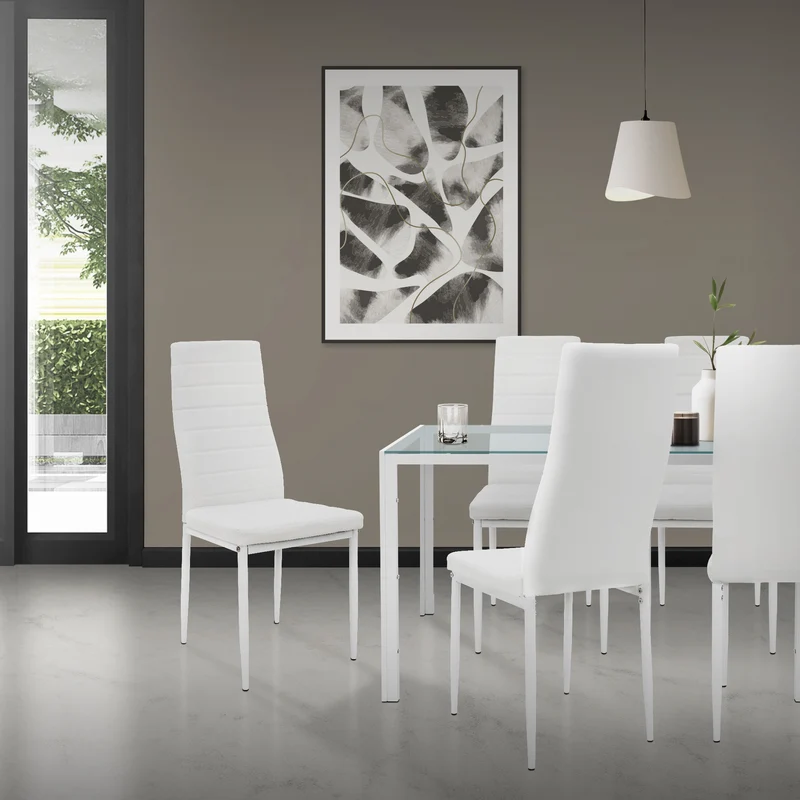 Esszimmerstühle 4er Set, Kunstleder-Bezug, Weiß, Polsterstuhl mit Metallbeinen ML-Design