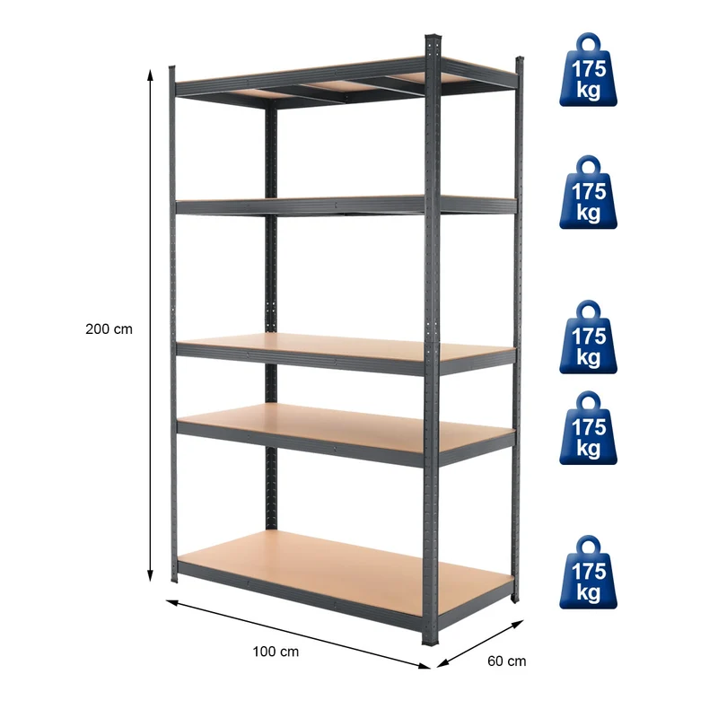 2er Set Werkstattregal 200x100x60 cm Anthrazit aus Metall
