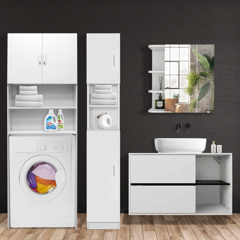 Badmöbel Set 4-Teilig modernen Stil Weiß aus Holz ML-Design