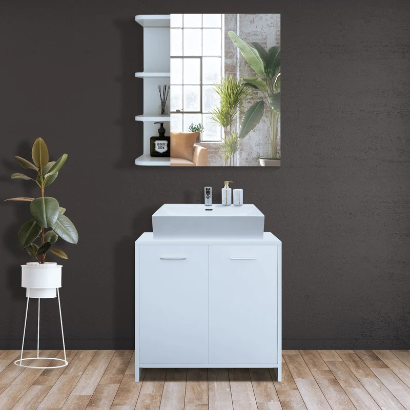 Badmöbel Set 2-Teilig modernen Stil Weiß aus Holz ML-Design