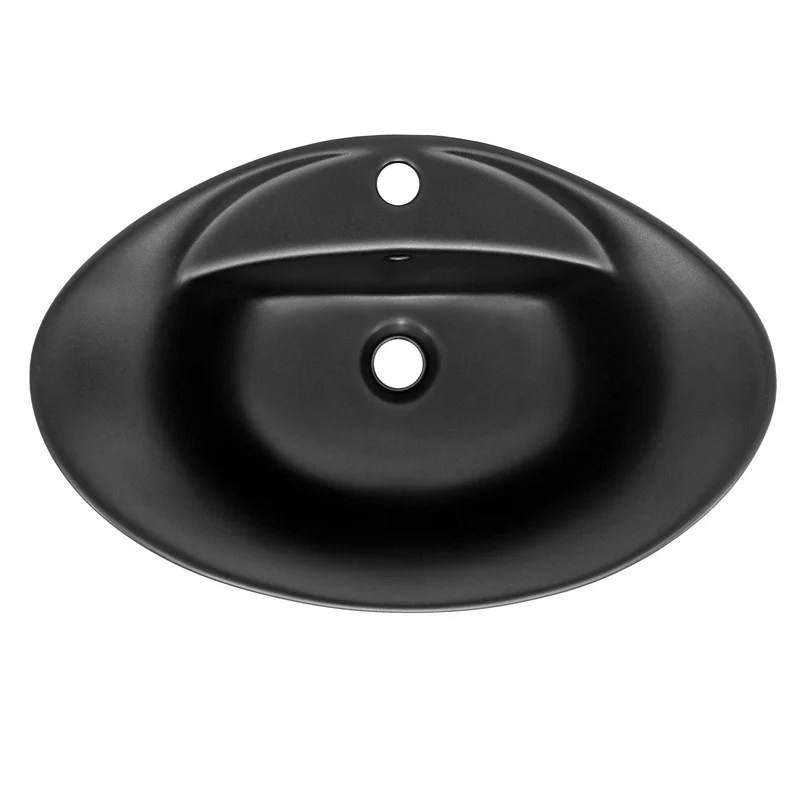 Waschbecken inkl. Ablaufgarnitur Silber mit Überlauf 59x39,5x20,5 cm Schwarz matt aus Keramik LuxeBath