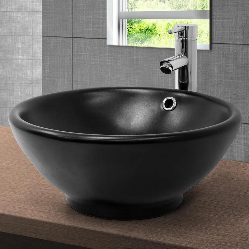 Waschbecken inkl. Ablaufgarnitur mit Überlauf Ø 42x17 cm Schwarz matt aus Keramik LuxeBath