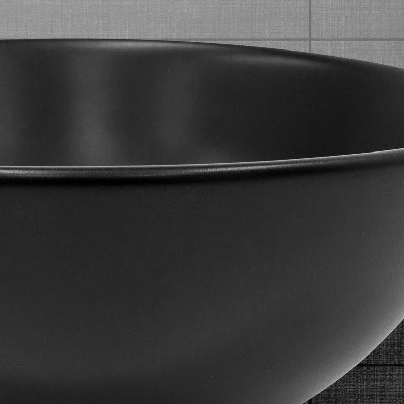 Waschbecken inkl. Ablaufgarnitur mit Überlauf Ø 42x17 cm Schwarz matt aus Keramik LuxeBath