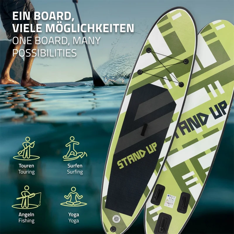 Stand Up Paddle aufblasbares SUP Board 308x78x10 cm in Olive aus PVC inkl. Pumpe und Tragetasche