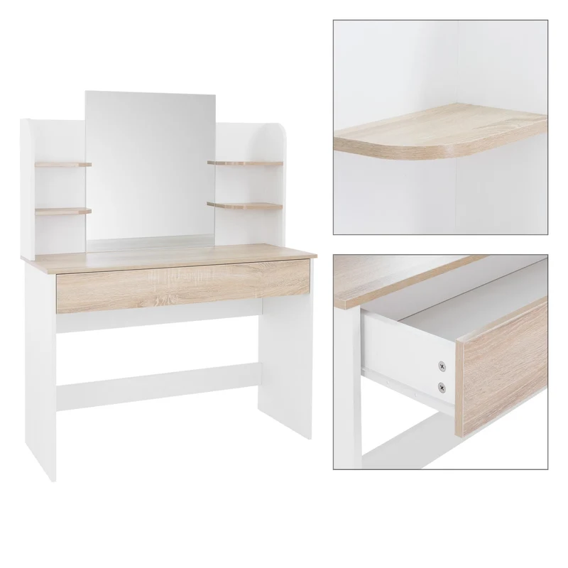 Schminktisch Frisiertisch 108x40x140 cm in Weiß mit Spiegel, Schublade & Hocker ML-Design