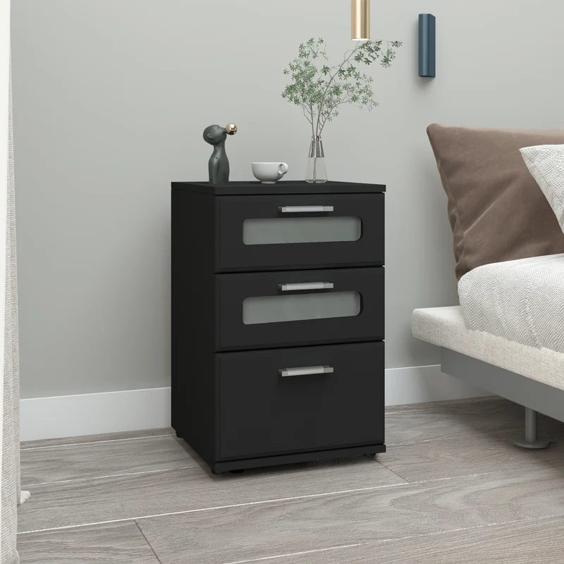 Nachttisch mit drei Schubladen 40x60x38 cm Schwarz aus Holz ML-Design