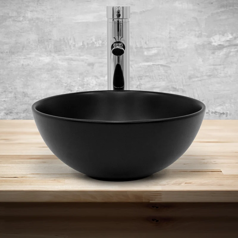 Waschbecken Rund ohne Überlauf Ø 32x13,5 cm Schwarz aus Keramik LuxeBath
