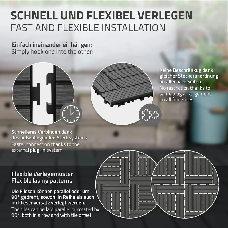 B-Ware WPC Terrassenfliesen 30x30 cm 11er Set für 1m² Hellbraun in Holzoptik Mosaik mit Drainage und Klicksystem