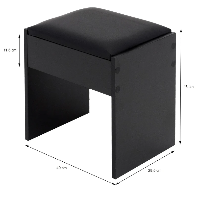 Schminktisch Frisiertisch 75x40x135 cm in Schwarz mit Spiegel, Schublade, 3 Ablagen & Hocker ML-Design
