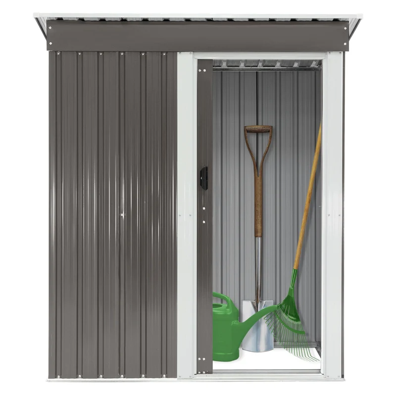 B-Ware Gerätehaus 150x184x76 cm Hellgrau aus Metall ML-Design