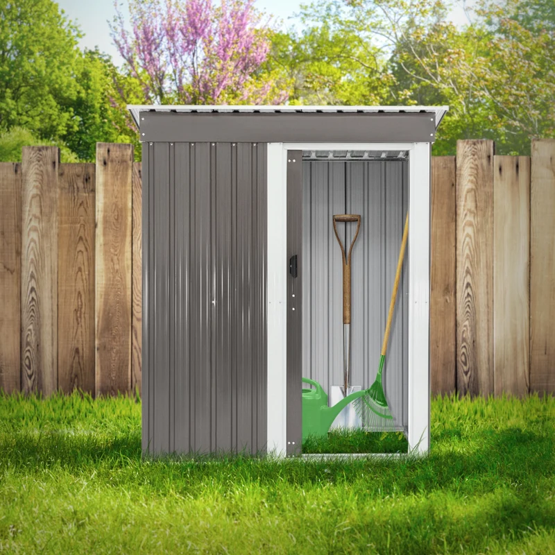 B-Ware Gerätehaus 150x184x76 cm Hellgrau aus Metall ML-Design
