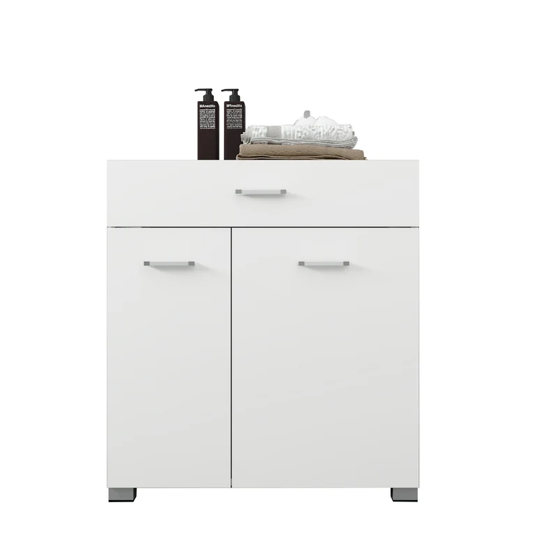Badezimmerschrank Badschrank mit Wäschekorb 75x37x90 cm in Weiß ML-Design