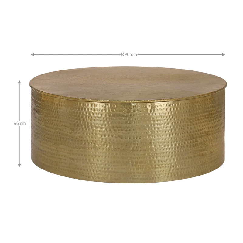B-Ware Couchtisch Ø 90x46 cm Gold aus Aluminium in Hammerschlag Optik WOMO-Design
