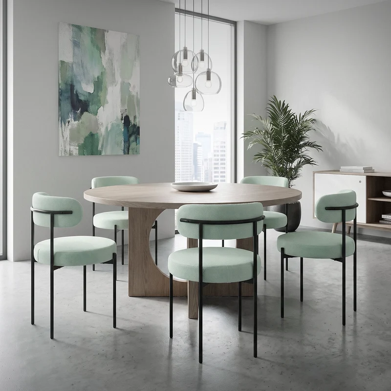 Esszimmerstuhl 6er Set mit Teddystoff mit Rückenlehne Grün Küchenstuhl ML-Design