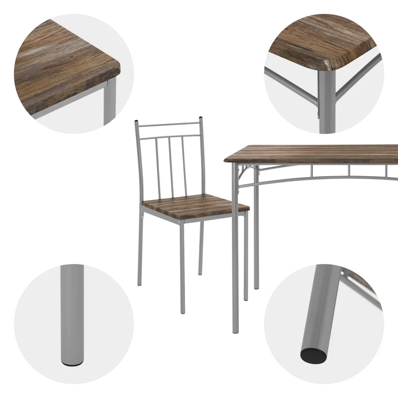 Essgruppe für 4 Personen 5-teilig mit Esstisch und 4 Stühlen Braun aus Holz ML-Design