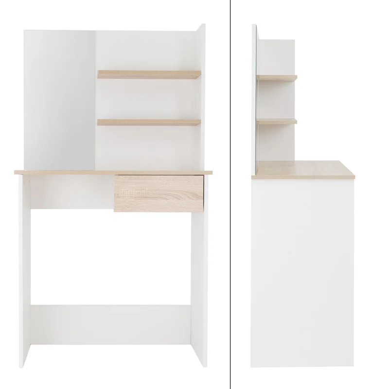 Schminktisch Frisiertisch 75x40x135 cm in Weiß mit Spiegel, Schublade & Ablagen ML-Design