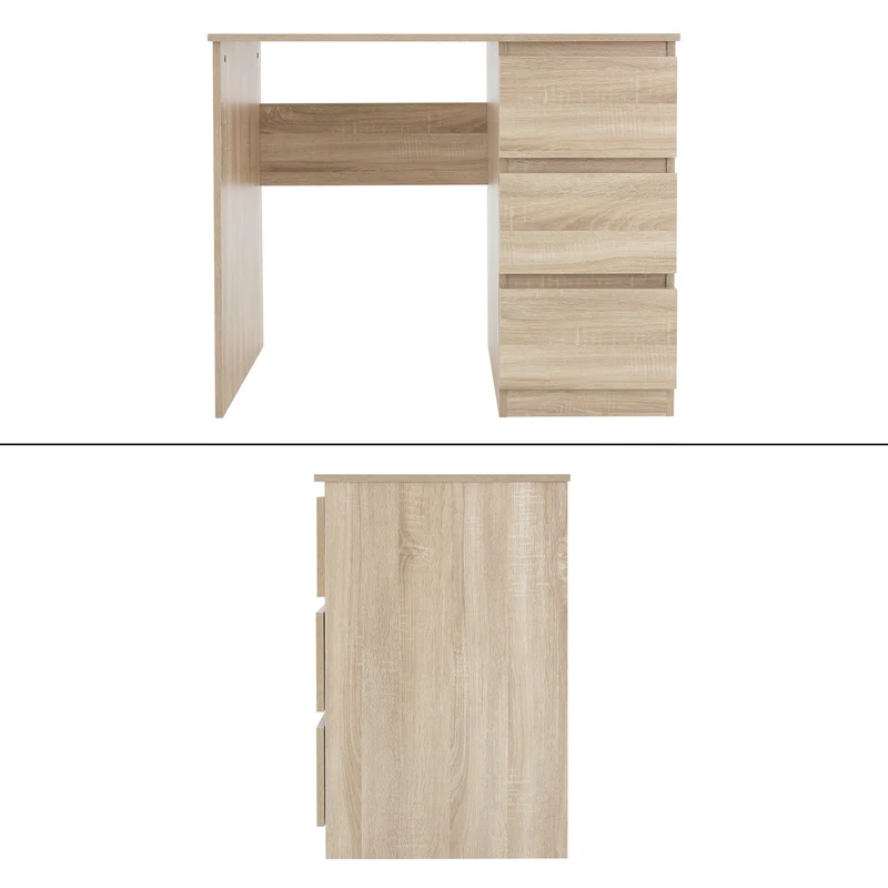 Schreibtisch mit drei Schubladen 90x76x50 cm Sonoma-Eiche aus Holz ML-Design