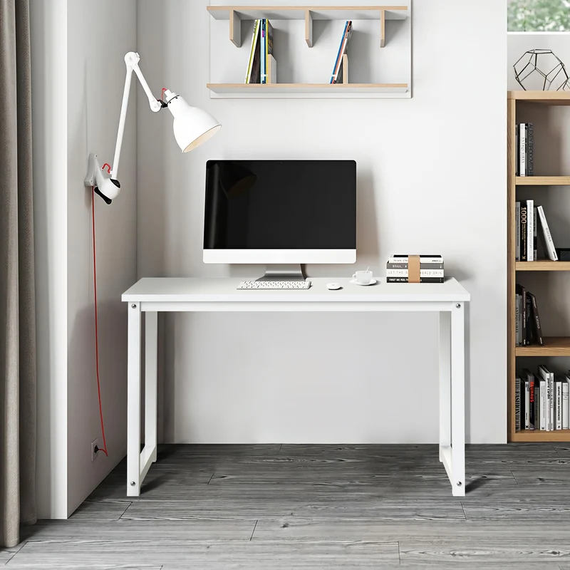 Schreibtisch 120x60x75 cm Weiß aus Holz mit Metallgestell von ML-Design