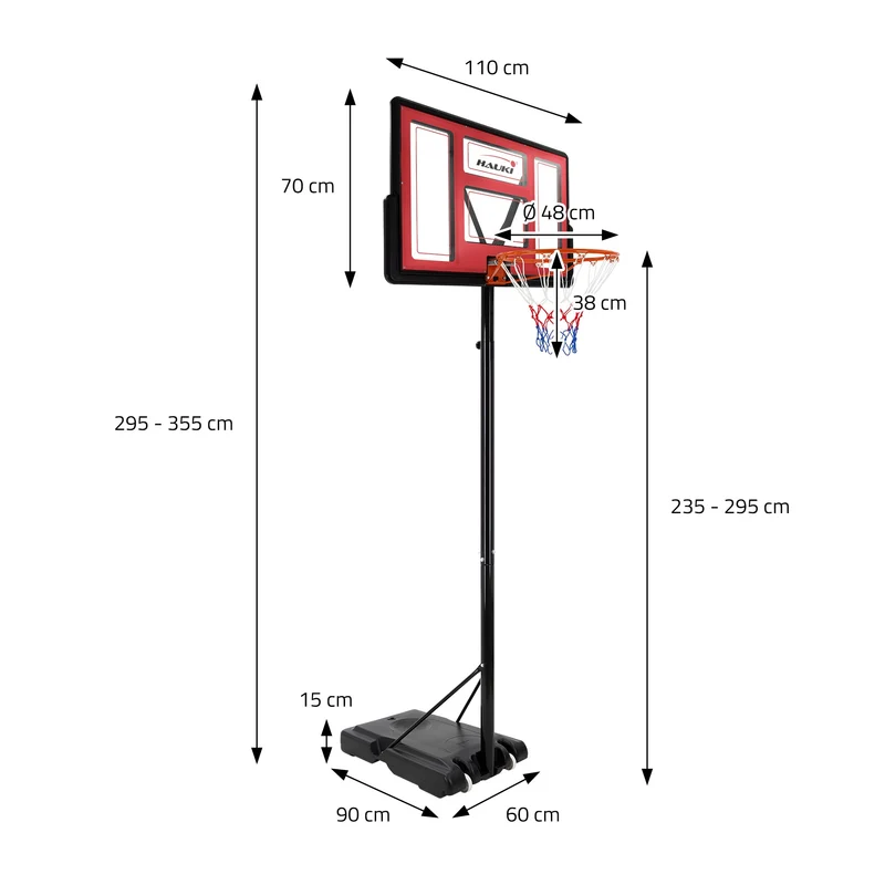 Basketballkorb Set mit Ständer Rot aus Stahl Hauki
