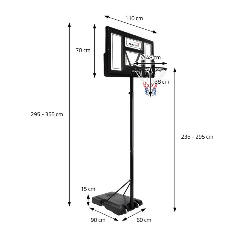 Basketballkorb Set mit Ständer Schwarz aus Stahl Hauki
