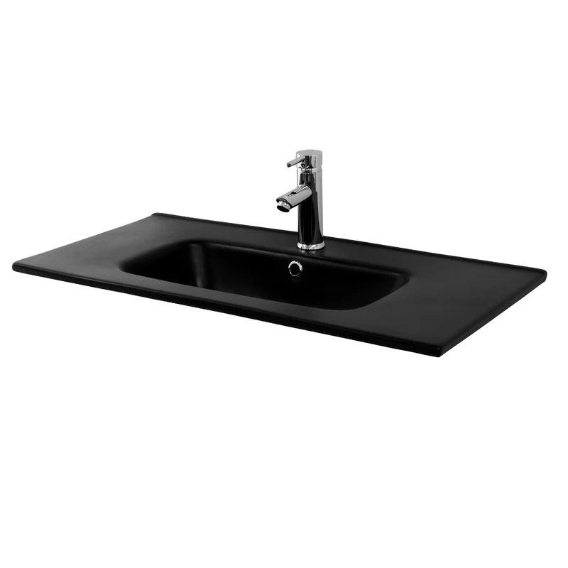 Waschbecken inkl. Ablaufgarnitur Schwarz mit Überlauf 81x46x16,5 cm Schwarz aus Keramik ML-Design