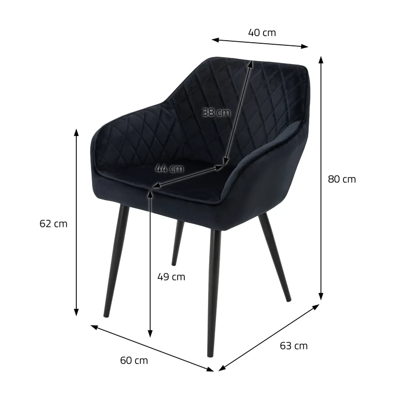 Esszimmerstuhl 4er Set Rauten Steppung Schwarz Samtbezug mit Metallbeinen inkl. Montagematerial ML-Design