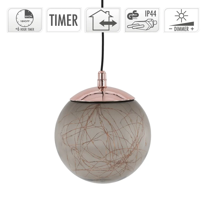 LED Weihnachtskugel mit warmweißen LEDs Ø 18 cm Grau aus Glas