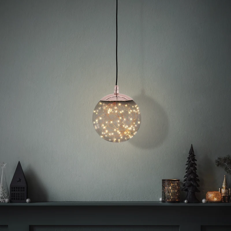 LED Weihnachtskugel mit warmweißen LEDs Ø 18 cm Grau aus Glas